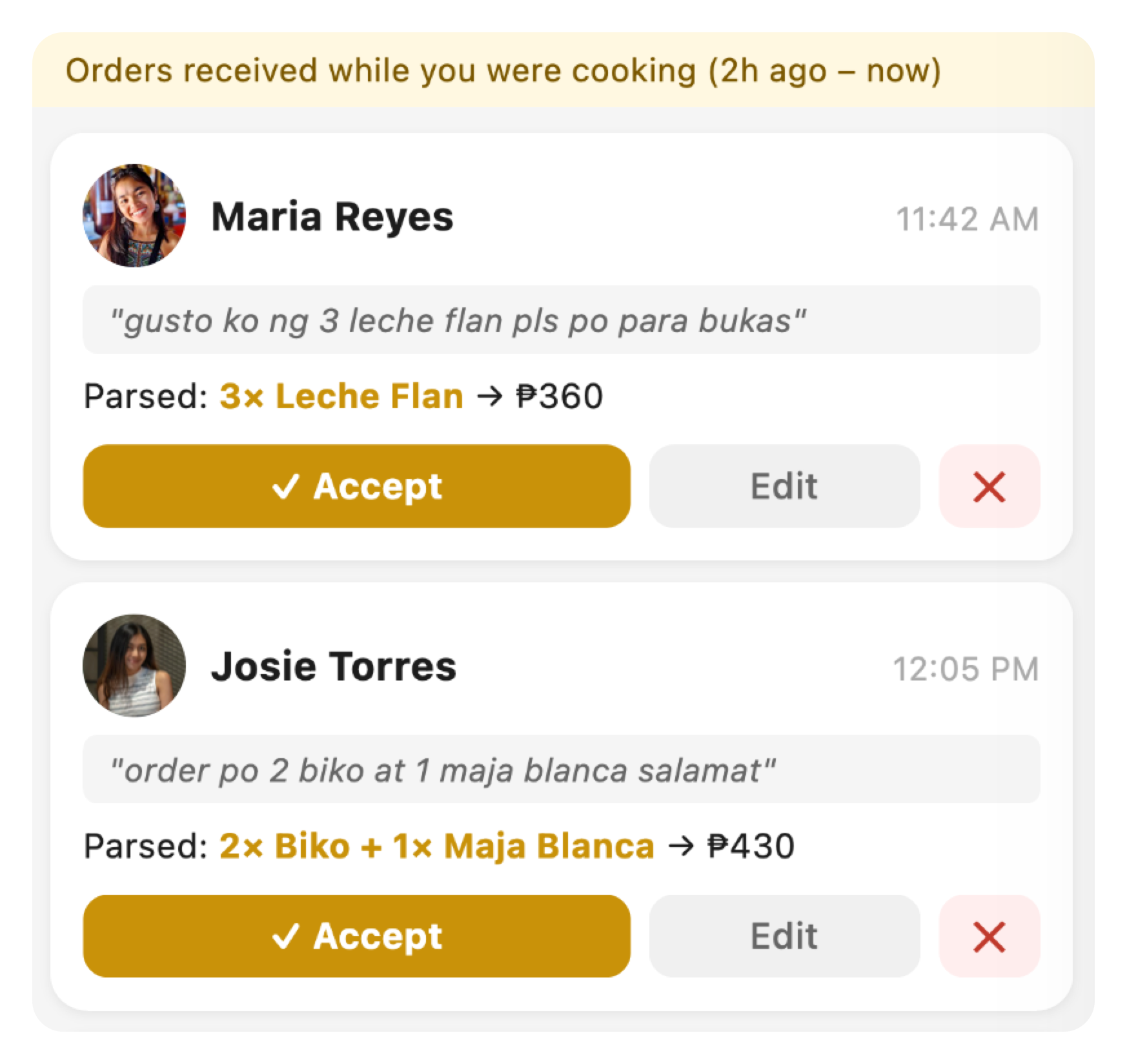 Orderbook reading customer Messenger messages and parsing them into orders